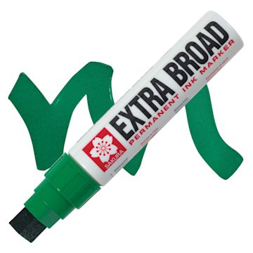 Open in modal - Sakura Extra Broad Permanent Ink Marker - Green, swatch and marker