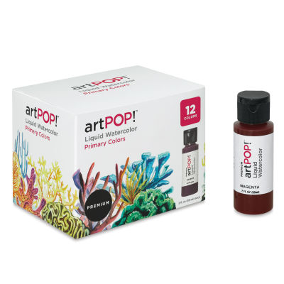 artPOP! Liquid Watercolor Sets - Set of 12, Primary Colors, 2 oz (Magenta bottle next to package)