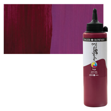 Daler-Rowney System3 Fluid Acrylics - Purple, 250 ml bottle with swatch