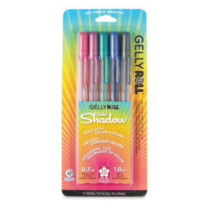 Pens produce Gold ink with Pink, Lavender, Blue, Green, and Black shadow colors.