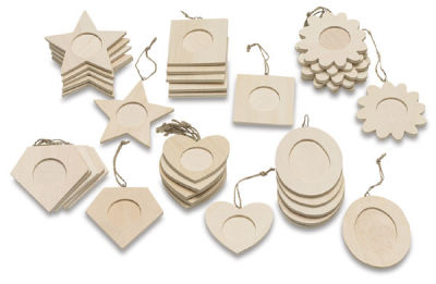 Wood Picture Frames - Pack of 36 assorted shapes shown in stacks