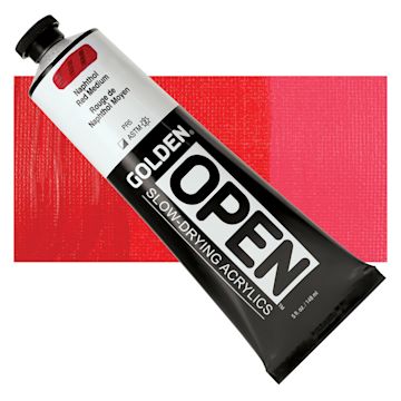 Open in modal - Golden Open Acrylic - Naphthol Red Medium, 5 oz, Tube and swatch