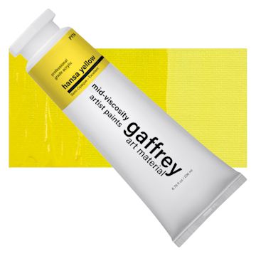 Open in modal - Gaffrey Art Material Standard Body Acrylic Paint - Hansa Yellow, 200 ml tube and swatch