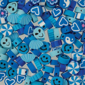 Open in modal - John Bead Craft Beads Clay Shapes - Blue Mix - close-up