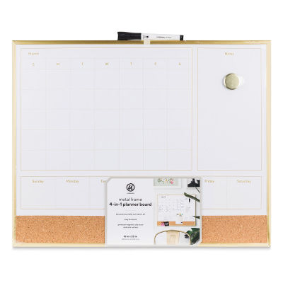 U Brands Gold Frame Dry Erase 2-in-1 Planner Board - Front of package with label