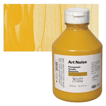 Open in modal - Tri-Art Art Noise Permanent Acrylic Gouache - Yellow Ochre, 500 ml, Bottle and swatch