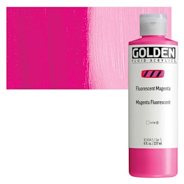 Open in modal - Golden Fluid Acrylic - Fluorescent Magenta, 8 oz Bottle and swatch