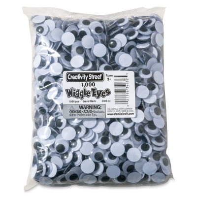 Creativity Street Wiggle Eyes - Black, 15 mm, Round, Package of 1000