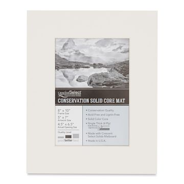 Open in modal - Crescent Select Conservation Solids Pre-Cut Mat - Antique White, 4 ply, 8" x 10"