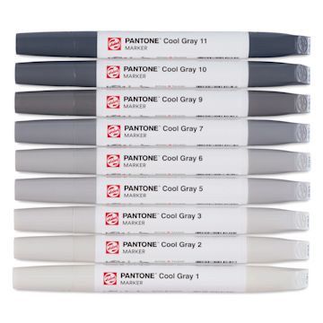 Open in modal - Pantone Dual Tip Markers - Cool Gray, Set of 9, markers laid out with caps on