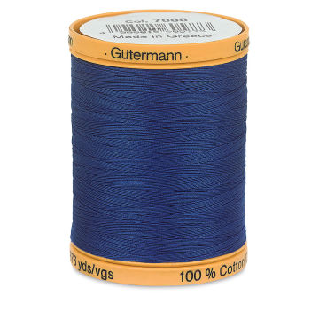 Gutermann Cotton Thread - Side view of Navy spool of Thread
