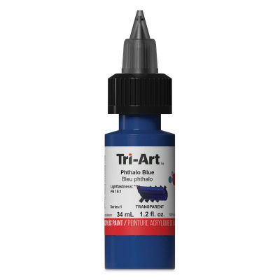 Tri-Art Low-Viscosity Artist Acrylics - Front of 34 ml Tube of Phthalo Blue