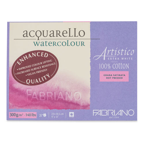 Fabriano Artistico Watercolor Block - 9x12 Vegan Traditional White, 140lb Hot Press (20 Sheets)