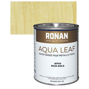 Open in modal - Ronan Aqua Leaf Water-Based Faux Metallic Color - Rich Gold, Quart and swatch
