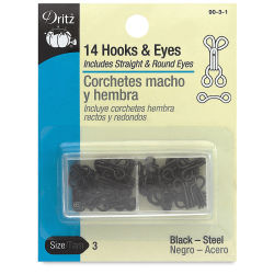 Dritz Sew on Fasteners - Hook and Eyes, Black, Size 3, Package of 14