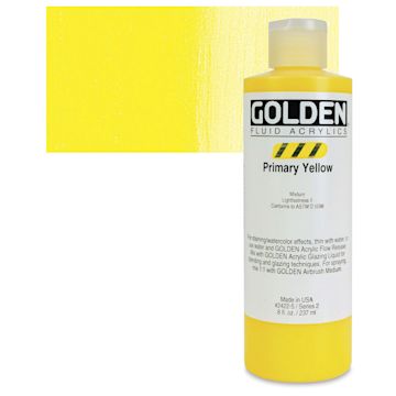 Open in modal - Golden Fluid Acrylic - Primary Yellow, 8 oz bottle and swatch