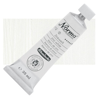 Schmincke Norma Professional Oil Paint - Zinc White, 35 ml, Tube with Swatch