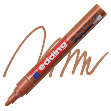 Open in modal - Edding Gloss Paint Marker - Copper, Round Nib, 2-4 mm, swatch and marker