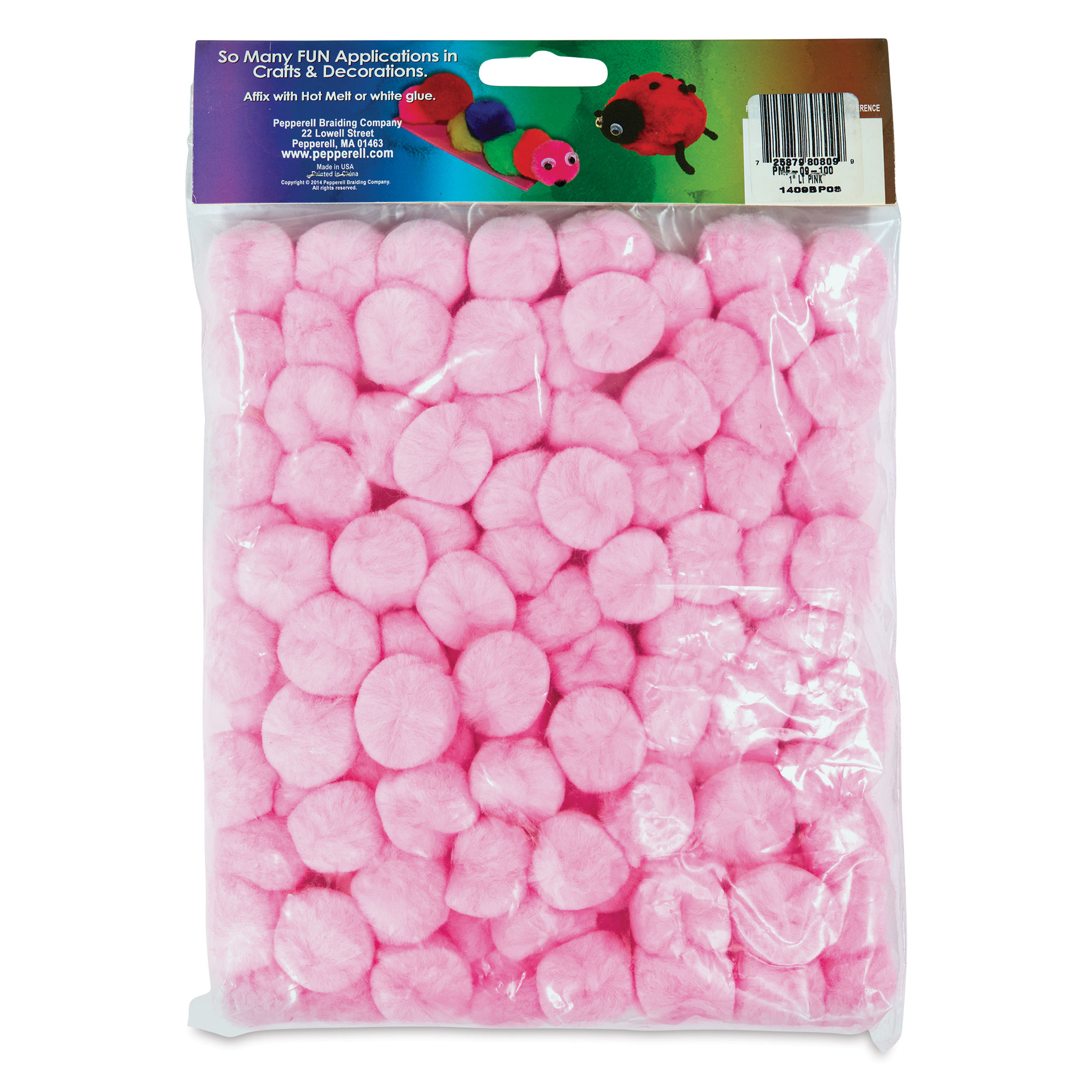 Pepperell Craft Pom Poms - Pkg of 100, 1, Light Pink