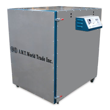 AWT Dry-It Screen Drying Cabinet - right angle showing controls and casters
