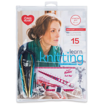 Red Heart Learn to Knit with Circular Needles Kit - Front of clear Package