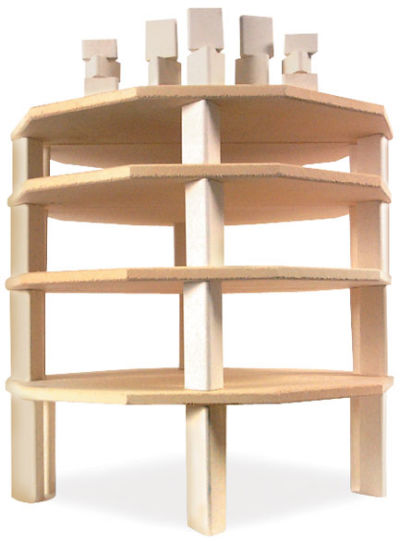 Skutt Kiln Furniture Kits - Model 1227 shown assembled with 8 half shelves in 4 levels