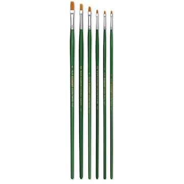 Open in modal - Blick Economy Golden Taklon Brush Set - Flat, Long Handle, Set of 6