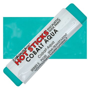 Open in modal - Enkaustikos Hot Sticks Encaustic Wax Paint - Cobalt Aqua, 13 ml stick and swatch