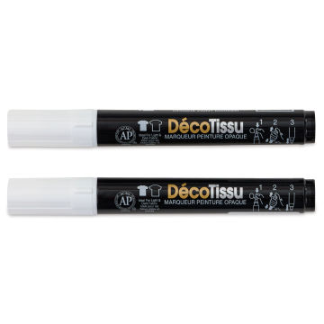 Marvy Uchida DecoFabric Opaque Paint Markers - White, Pkg of 2, out of packaging with caps on