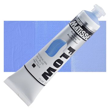 Open in modal - Matisse Flow Acrylic Paint - Australian Sky Blue, 75 ml tube and swatch
