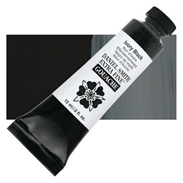 Open in modal - Daniel Smith Extra Fine Gouache - Ivory Black, 15 ml tube and swatch