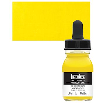 Open in modal - Liquitex Professional Acrylic Ink - Yellow Medium Azo bottle and swatch