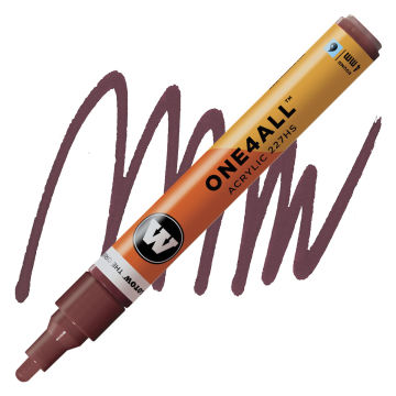 Open in modal - Molotow One4All Acrylic Marker - 4 mm Tip, Burgundy, Bullet Tip marker and swatch