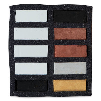 Art Spectrum Extra Soft Square Pastels - Black, White, and Metallics, Set of 10 (in tray)