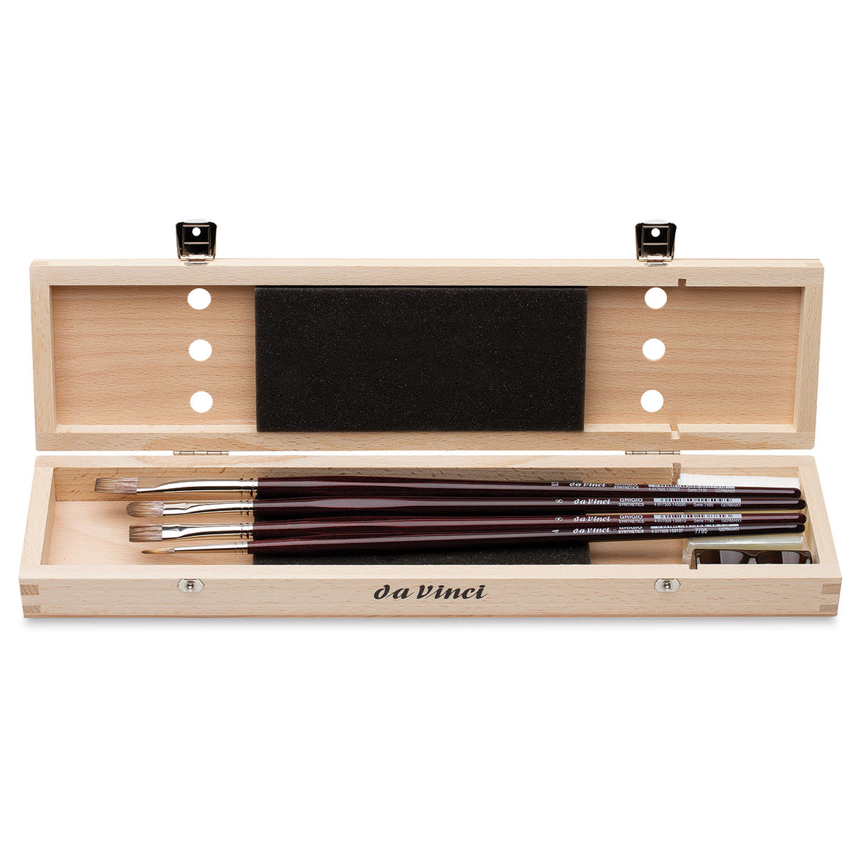 Da Vinci Grigio Synthetic Brushes -4 Pc BLICK Exclusive Wood Box Set shown open