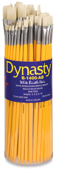 Dynasty Natural White Bristle Assortments - Front of canister of 60 assorted Bright brushes