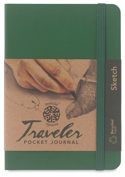 Pentalic Recycled Traveler's Sketchbook - 5-7/8'' x 4-1/8'', Green