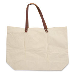 Leather Handle Canvas Tote - Natural, 20" x 15" x 5"