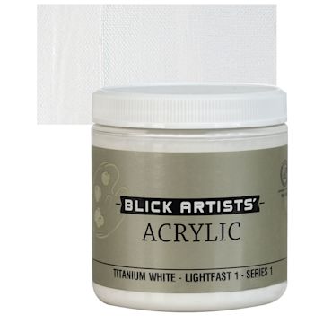 Open in modal - Blick Artists' Acrylic - Titanium White, 8 oz jar and swatch