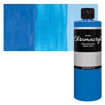 Open in modal - Chromacryl Students' Acrylic - Neon Blue, 16 oz bottle and swatch