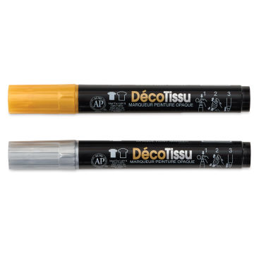 Marvy Uchida DecoFabric Opaque Paint Markers - Gold and Silver, Set of 2, out of the packaging
