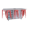 CEF Ed8 Work Table with Stools - Red, Folkstone Hex, 42"H