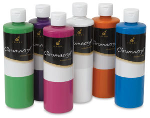 Chromacryl Students' Acrylics, Set of 6 Brights 16oz Bottles  Inside of Package