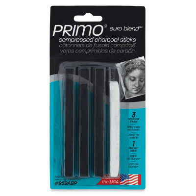 General's Primo Euro Blend Compressed Charcoal Sticks - Front of blister package showing sticks
