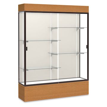 Open in modal - Waddell Reliant Display Cases - left angle view shows 4 shelves and sliding glass doors, plaque back
