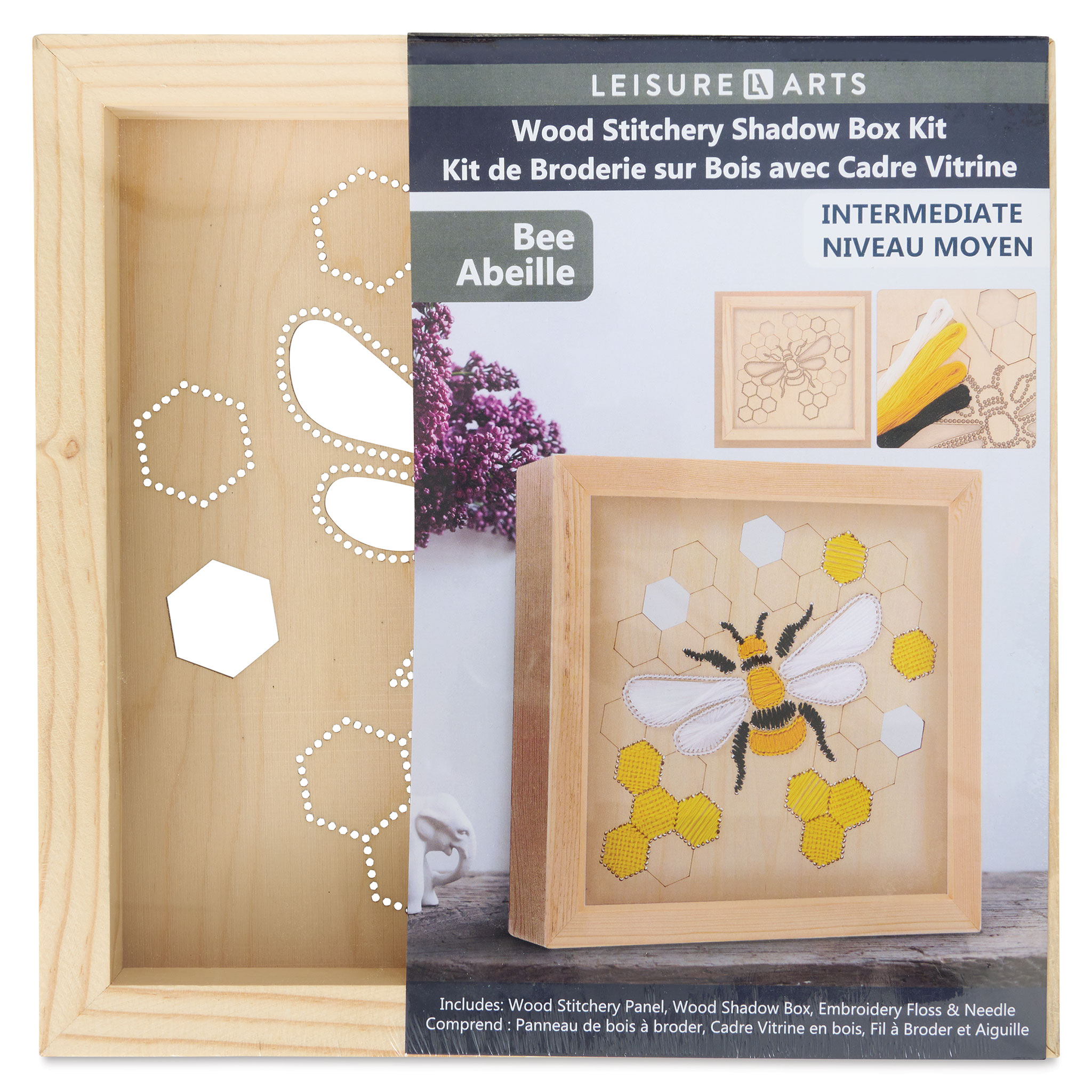 Wood Stitched String Art Kit with Shadow Box Hexagon Flower