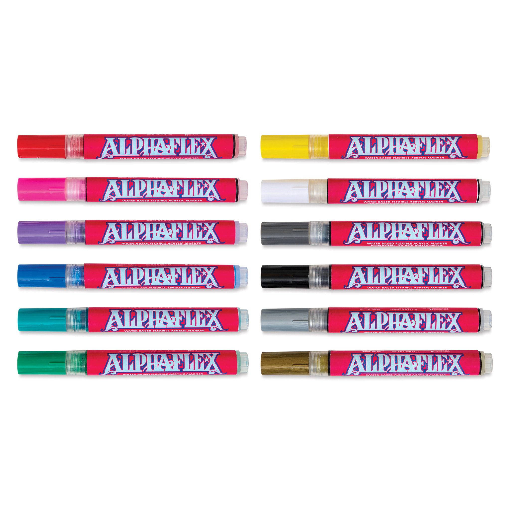 Alpha 6, AlphaFlex Paint Markers 1mm Nib, Set of 6 colors 