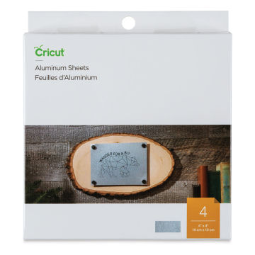 Cricut Aluminum Sheets - Front of package of four 4" x 4" sheets