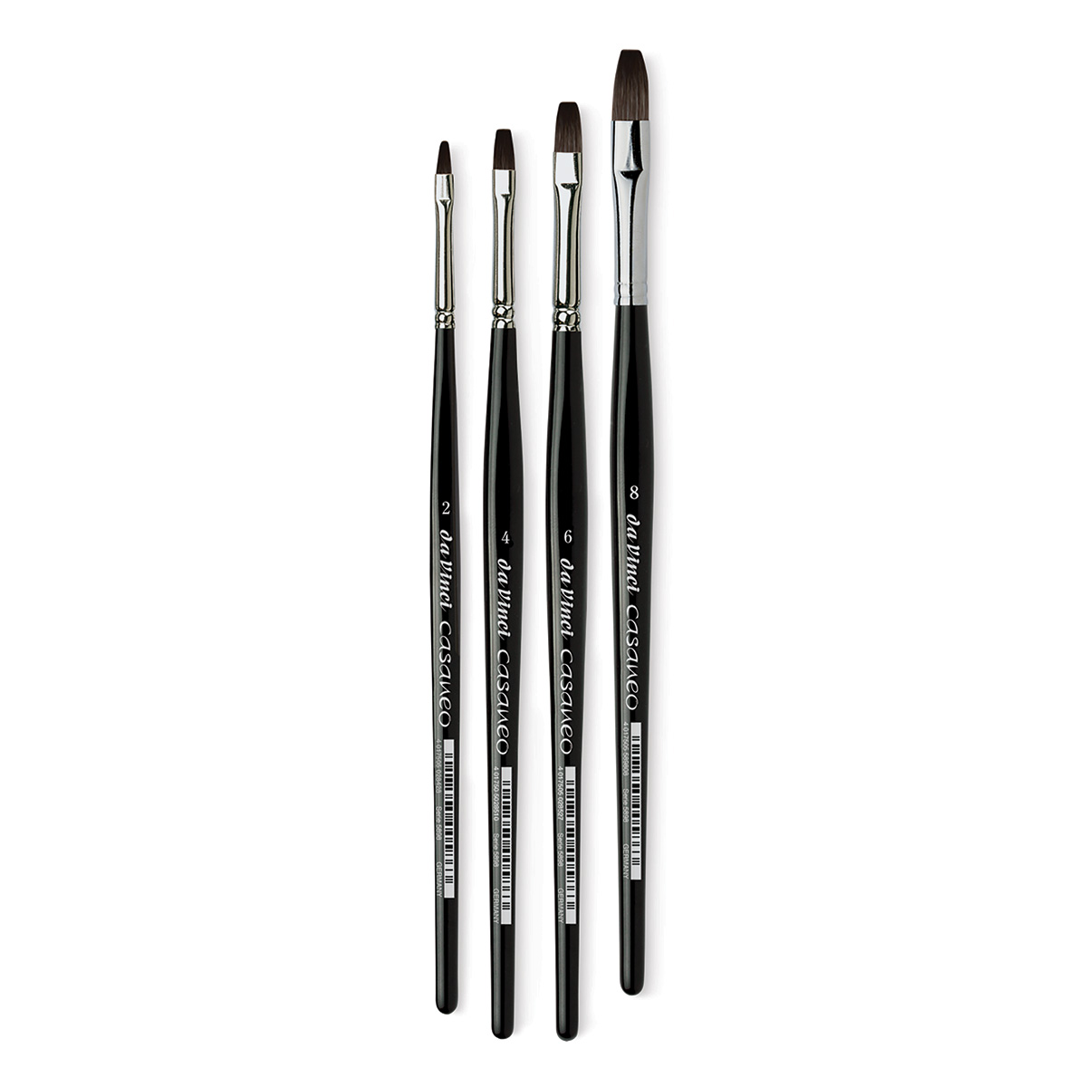 Artist Brush Set 4 da Vinci Brushes 5898 Casaneo Flat Sizes 2,4,6,8 Black