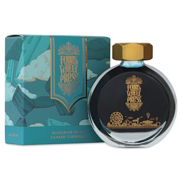 Open in modal - Ferris Wheel Press Fountain Pen Ink - Bluegrass Velvet, 38 ml, bottle and packaging